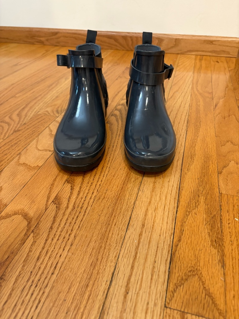 Hunter black Gloss Ankle Rain Boots with adjustable Strap